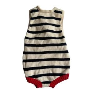 Estella Organic Baby Knit Romper Infant 0-3 Mos Cream Blacked Stripe‎ Button